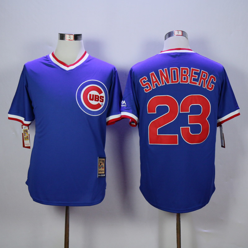 Men Chicago Cubs #23 Sandberg Blue Throwback MLB Jerseys